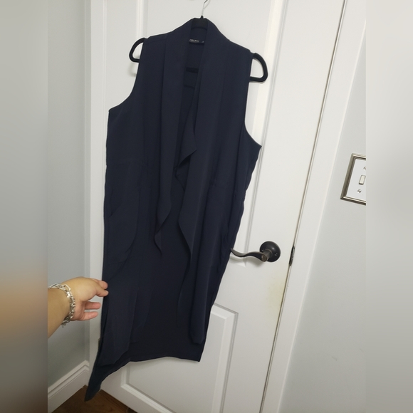 ZARA Navy Sleeveless Long Vest - Picture 3 of 9